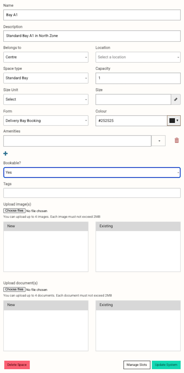 Edit Space Details form