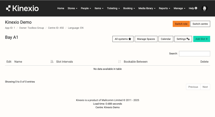 Manage Slots page