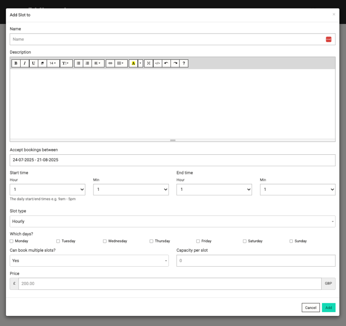 Slot Schema form